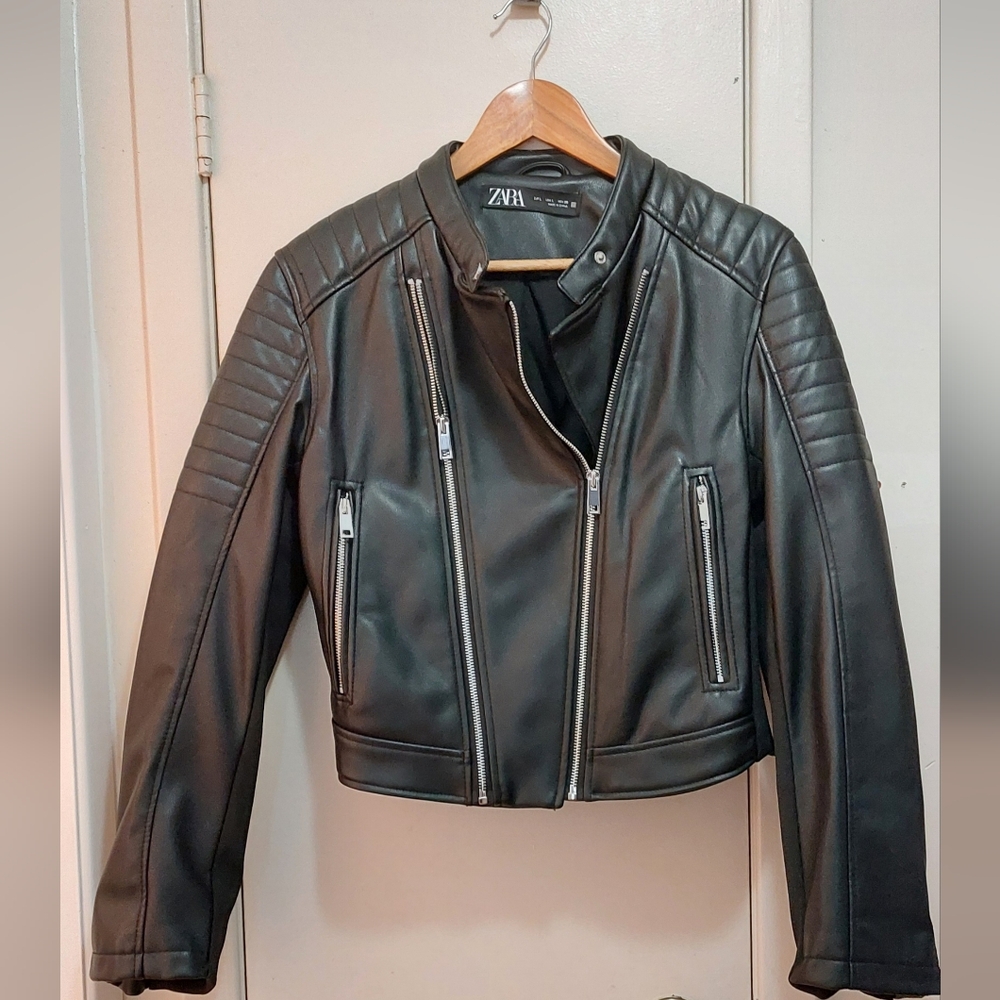 NWOT  Zara Black Faux Leather Jacket